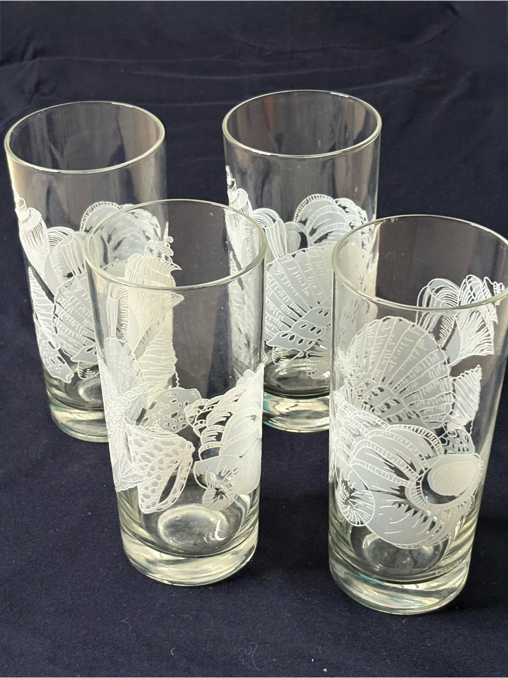 VTG Tastesetter Set of 4 Clear Collins Tea Water Highball Glasses White Seashell